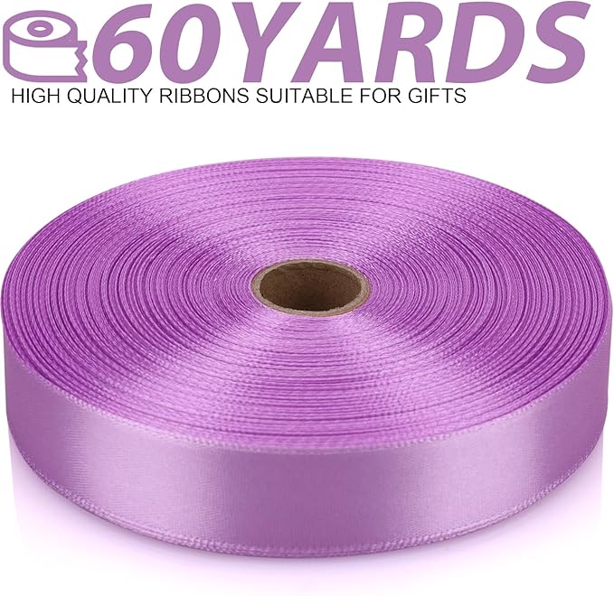 Lilac Purple 7/8 Inch 60 Yards Satin Craft Ribbon - Single Face Polyester for Gift Wrapping, Wedding & Party Decoration