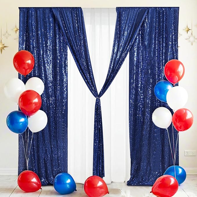 Eternal Beauty Navy Blue Sequin Backdrop Curtains, Shimmer Back Drop 4Panels-2FTx8FT for Independence Day Christmas, Party, Birthday, Photography, Wedding, Baby Shower Event Decoration