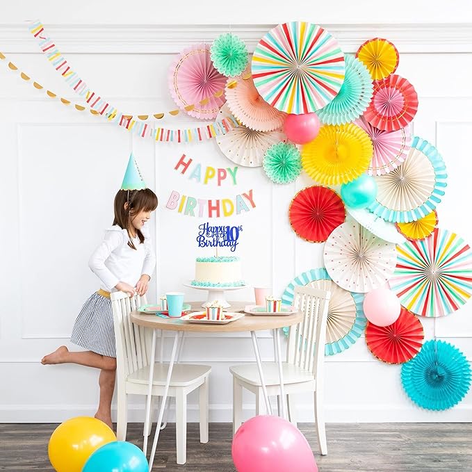 1 PCS Happy 10th Birthday Cake Topper Glitter Cheers to 10 Years Birthday Cake Pick 10 Fabulous Double Digits Cake Decoration for Happy 10th Birthday Theme Party Decorations Supplies Blue