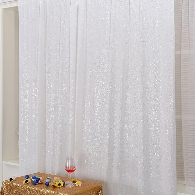 Poise3EHome 7FT x 7FT Sequin Photography Backdrop Curtain for Party Decoration, White