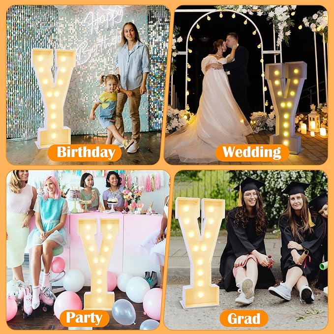 4ft Marquee for Letters Y, Large Light up Letters, Multifunctional Large Marquee for Letters 4 Feet Tall for Party Decorations, Letter Balloons, Wedding Decor, Will You Marry Me Decorations (Letters Y)