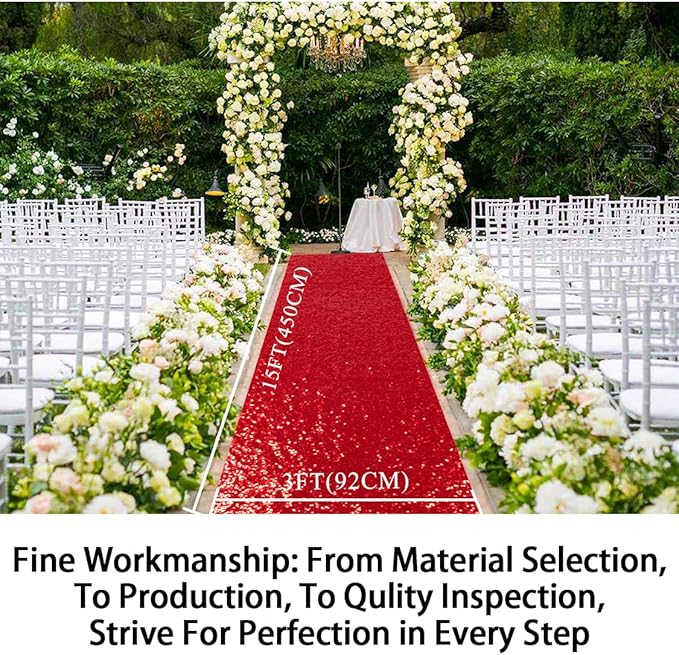 ShinyBeauty Aisle Runners for Wedding-3ftx15ft-Red Sequin Aisle Runners Fabric Wedding Aisle Runner Floor Runner Rug for Wedding Decor Supplies (3FTx15FT, Red)