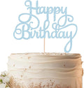 Happy Birthday Cake Topper - Light Blue Glitter Birthday Party Cake Decoration Supplies - Happy Birthday Cake Decor, for Anniversary/Birthday Party Supplies Photo Booth Props