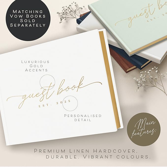 Personalized 2025 Wedding Guest Book for Reception — Guestbook to Sign In, Elegant Baby Shower Guest Book for Party & Birthday — Photo & Polaroid Guest Book for Wedding & Bridal Shower (White)