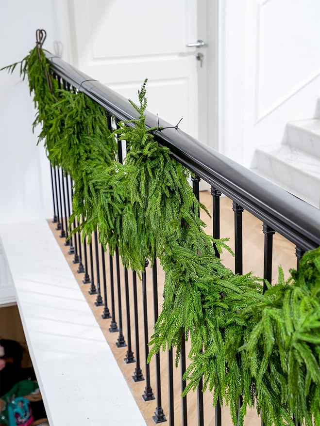 15FT Extra Full Christmas Garland Norfolk Pine Garland Realistic Artificial Christmas Greenery Garland for Mantle Stairs Railing Table Fireplace Wall Indoor Outdoor Holiday Xmas Decor Decoration