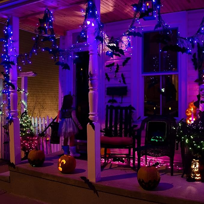 Dazzle Bright Halloween Fairy String Lights, Total 40FT 120LED Copper Wire Battery Operated Waterproof Lights, Halloween Decorations for Indoor Home Outdoor Garden Patio Party Decor (Purple)