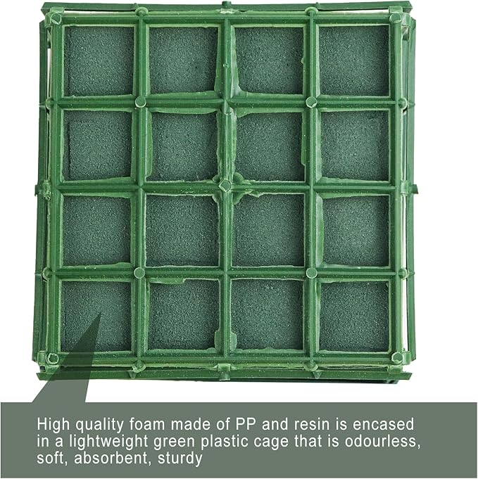 Krijues 4 Pcs Floral Foam Cage for Flowers for Christmas DIY Crafts, Square Flower Holder with Floral Foam for Fresh Flower Arrangement Decoration, Wedding, Interior and Garden 4.1 x 4.1 x 3.1 Inch