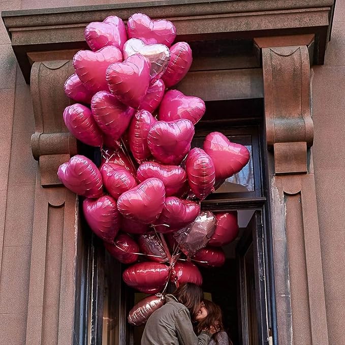 10Pcs Pearl Pink Foil Heart Shaped Balloons 18 Inch Mylar for Baby Shower, Wedding, Valentine Decorations - Love Party Supplies