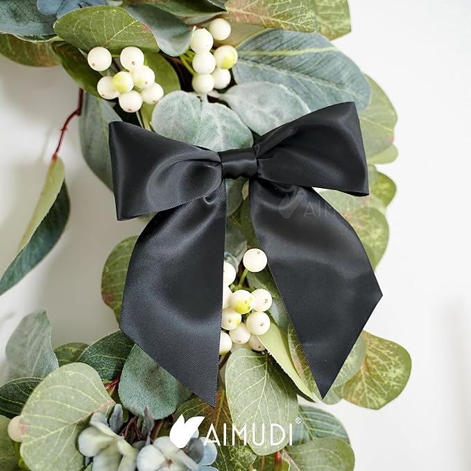 AIMUDI Black Satin Bows 5.5" Bows for Gift Wrapping Satin Twist Tie Bow Premade Ribbon Bow for Treat Bags Invitations Baskets Wreaths Crafts Wedding Birthday Party Baby Shower Decorations, 24 PCs