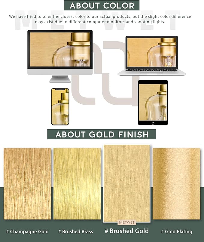 Bathroom Light Fixtures, 3-Light Modern Vanity Light with Clear Glass Wine Glass-Shaped Shade, Vanity Lighting Fixtures Over Mirror, Brushed Gold, VL155-BG-3