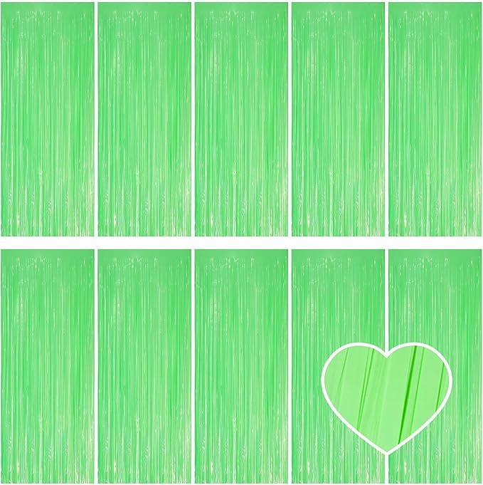 10 Pack Green Foil Curtain Backdrop 3.2ft x 8.2ft Macaron Tinsel Foil Fringe Curtains Streamer Photo Booth Backdrop for Birthday Party Baby Shower Engagement Wedding Holiday Decoration (Macaron Green)