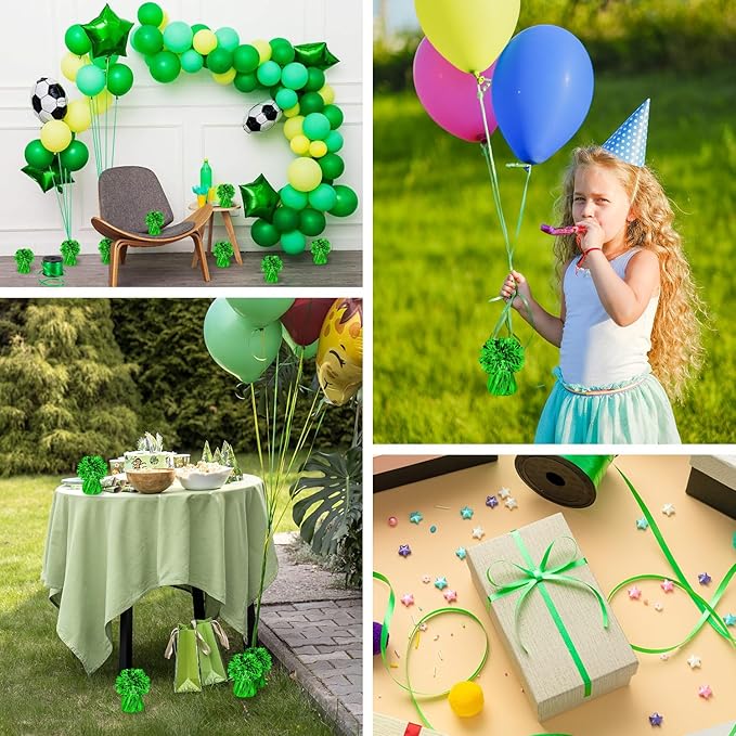 24 PCS Balloon Weights Metallic Anchor, Balloon Holder Heavy Weights with 1 Roll Green Crimped Ribbon for Balloons Table Party Favor Birthday Decor(Green)