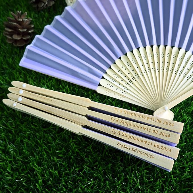 100 Pcs Personalized Purple Wedding Fans for Guests Bulk, Custom Hand Fans Decorative Folding Fans, Wooden Fans Party Favor Birthday Party Supplies Bridal Shower Gifts Baby Shower Favors