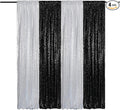 Sequin Backdrop Curtains 2FTx8FT 4 Panels Glitter Drapes Sparkly Photography Background for Wedding Birthday Party Bridal Baby Shower (Silver x 2+Black x 2)