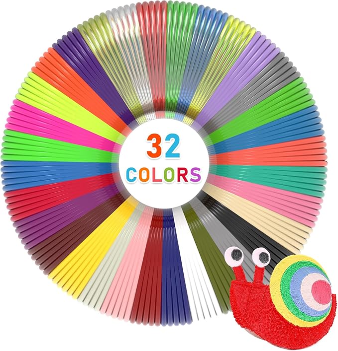 FIROS PLA 3D Pen Filament Refills Pack, 32 Colors 3D Pen PLA Filament, Each Color 16.4 ft,3D Printing Pen PLA Filament, Compatible with SCRIB3D MYNT3D 3D Pen, Not Suitable for 3Doodler