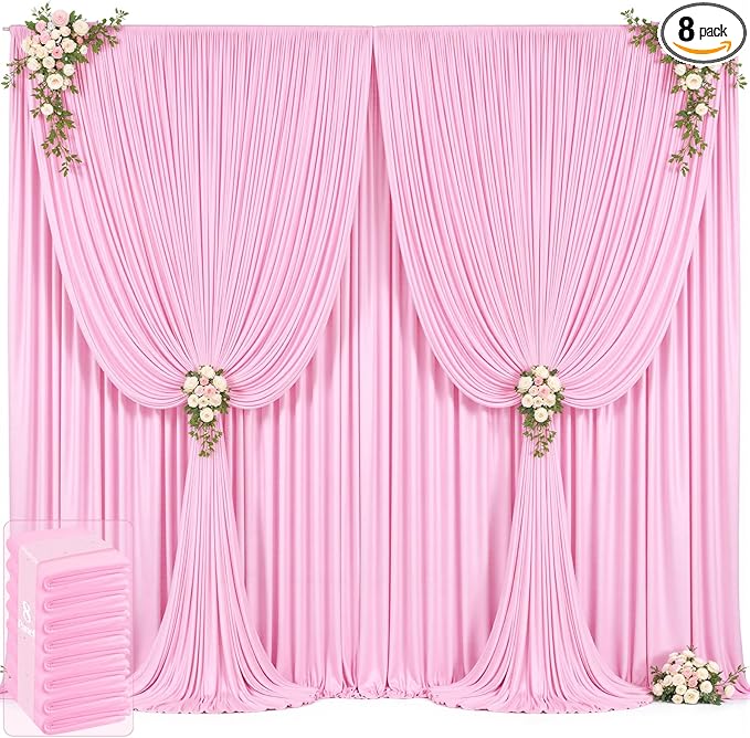40ft x 12ft Light Pink Backdrop Curtains Wrinkle Free Backdrop Curtain for Wedding Parties Pink Fabric Backdrops Drapes Back Drop Cloth Bridal Shower Stage Curtains Wedding Decorations for Reception