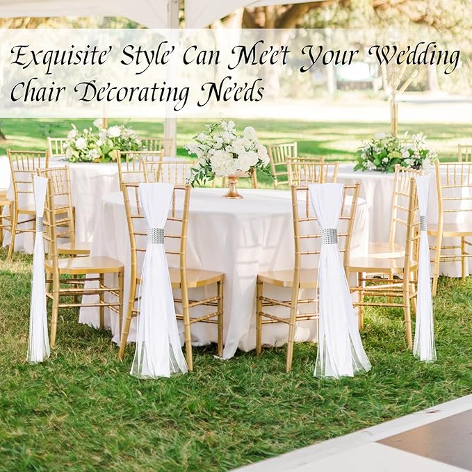 26 Sets Large White Pew Bows Tulle Wedding Aisle Chair Decorations, Extended Church Pew Decor Aisle Flowers Runner for Weddings Ceremony Outside Decorations(Silver)