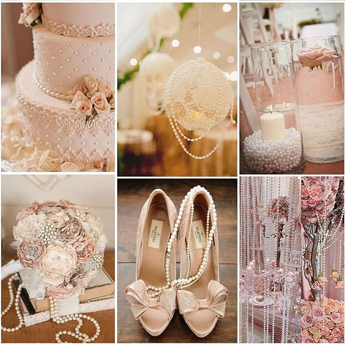 [47Feet] Pearl Beads Garland, 8MM 15.7 Yards Faux Pearl Beads String Roll Bulk for DIY Craft Wedding Party Christmas Tree Decoration