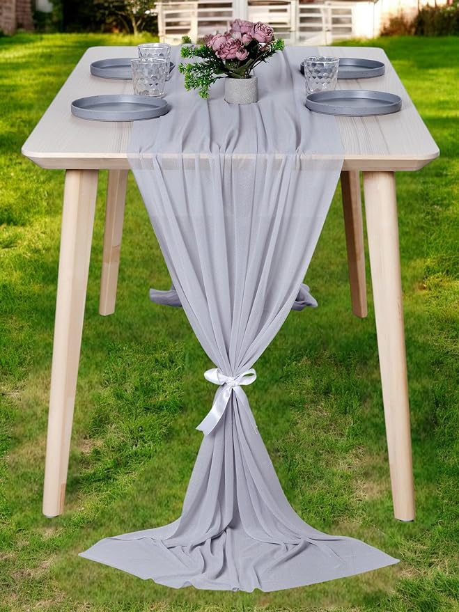 MDS Halloween Chiffon Table Runner - 10 Pack, 29 x 170 Inches, 14ft Each - Sheer Spooky Table Runners for Haunted House Parties, Trick-or-Treat Tables, Witchy Décor, Wedding & Events - Cool Gray