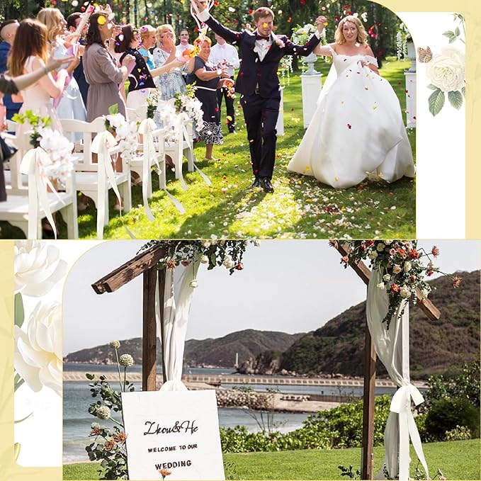 24 Pcs Large Wedding Ivory Ribbon Bows for Wedding Chairs Decorative Ribbon Sashes for Pew Back Elegant Ceremony Ribbons for Bridal Shower Banquet Marriage Ceremony