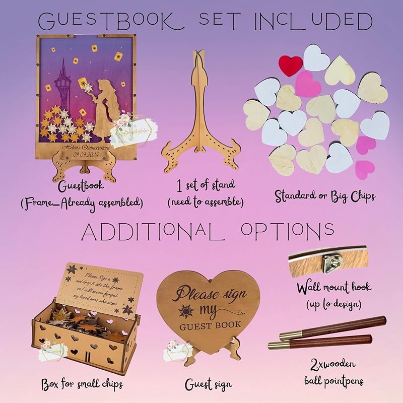Princess Guest Book Alternative | Quinceañera Sweet XV Wooden Dropbox Frame with Lantern Tokens | Personalized Fairytale Guestbook Keepsake