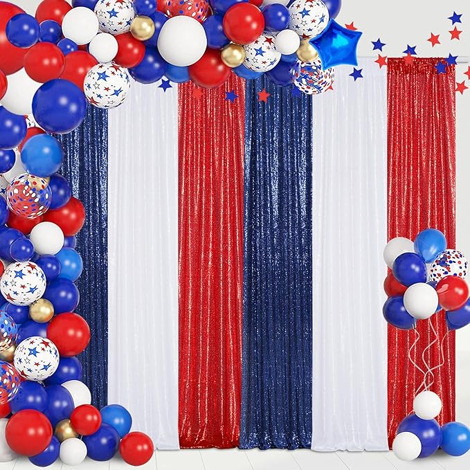 4Pcs 2Ft x 8Ft Red Sequin Backdrop Curtains, Glitter Photography Background, Sequence Xmas Thanksgiving Backdrop (Red, 4 pcs-2ftx8ft)