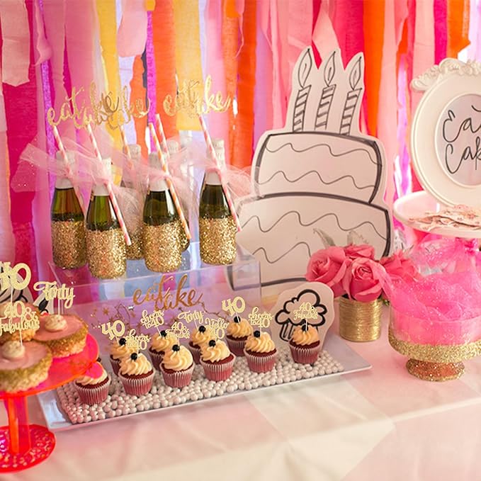 30pcs Happy 40th Birthday Cupcake Toppers - Gold Glitter Forty Cheers to 40 Years Old Cupcake Picks for Anniversary Party Cake Decorations