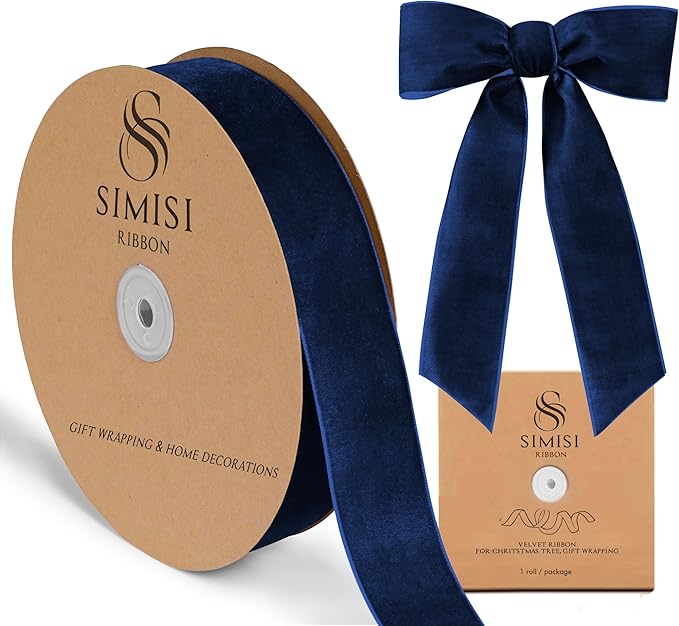 Navy Blue Velvet Ribbon 1.5'' 25 Yards for Christmas Tree, Gift Wrapping, Flower Bouquet, Wreath Decorations, Bow Making