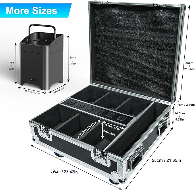 9600mAh Wireless Uplights with Charging Case, 6x18W RGBWA UV Stage Lights, APP/DMX512 Controlled Par Lights, Rechargeable Battery Powered Uplights for Show, Party,Black 6 Pack