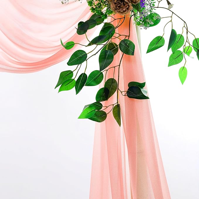 VDS Pack of 3 Panel (30 Inch X 20 Feet) Wedding Arch Draping Fabric Sheer Chiffon Fabric Drapery for Wedding Ceremony Reception Swag Backdrop Canopy Chuppah ARBO Altars Decoration (Peach)