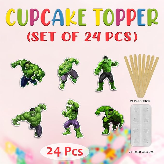 "Hlk Cupcake Topper – Superhero Theme Birthday Party Decoration – Cartoon Character Cupcake Picks for Birthday Party, Boys and Girls Superhero Theme Celebrations, Cake Decoration, and Party Supplies"
