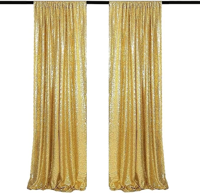 Gold Sequin Backdrop Curtains 2 Panels 2FTx8FT Glitter Gold Drapes Photo Backdrop Party Wedding Baby Shower Curtain Sparkle Photography Background