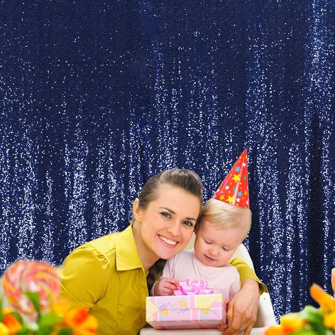 SquarePie Sequin Backdrop 8FT x 8FT Navy Blue Curtain Background Wedding Party Decoration
