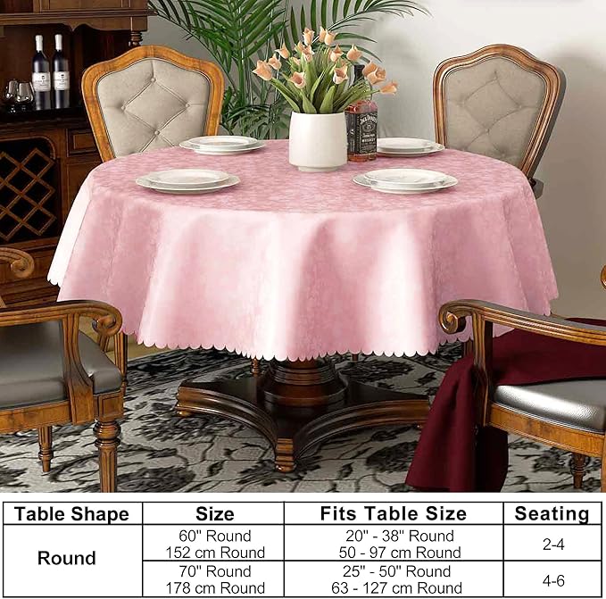 Smiry Rectangle Table Cloth, Waterproof Heavy Duty Vinyl Tablecloths, Wipeable Washable Table Cover for Kitchen and Dining Room (Pink, 60" Round)