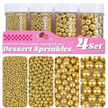 Gold Pearl Sprinkles for Cake Decorating, 11.3 Oz Edible Pearls Sugar 4 Sizes Gift Box Set for Baking Cookie Ice Cream Cupcake Toppings