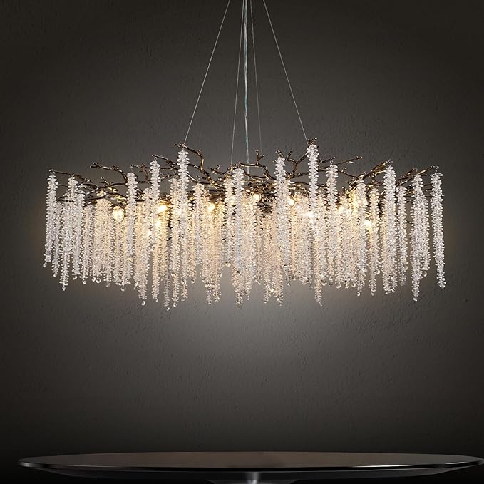 YUYI 47.2'' Modern Crystal Chandeliers for Dining Room,Black Luxury Round Tree Branches Chandelier Lighting,High Ceiling Chandelier Light Fixture Hanging Pendant Light Fixtures