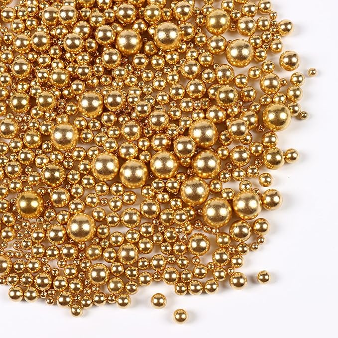 Pearl Sprinkles, Gold Pearls for Cake Decorating, Cake Pearls, Metallic Pearl Sprinkles Mix for Cake, Cupcakes, Macaron, Ice Cream, and Cookies. (120g/4.23oz)