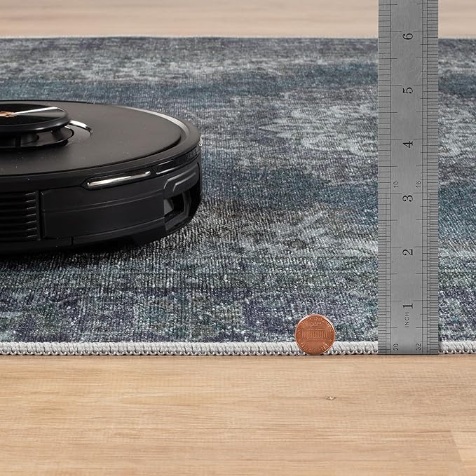 Bloom Rugs Washable Non-Slip 10 ft Runner - Dark Teal Traditional Medallion Runner for Entryway, Hallway, Bathroom, and Kitchen - Exact Size: 2.5' x 10'