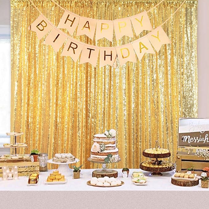 ShinyBeauty Gold Sequin Backdrop Curtain Sequin Curtains 4 Panels 4x10ft Shimmer Fabric Sparkly Photography Background Drapes for Parties Wedding Bridal Showers