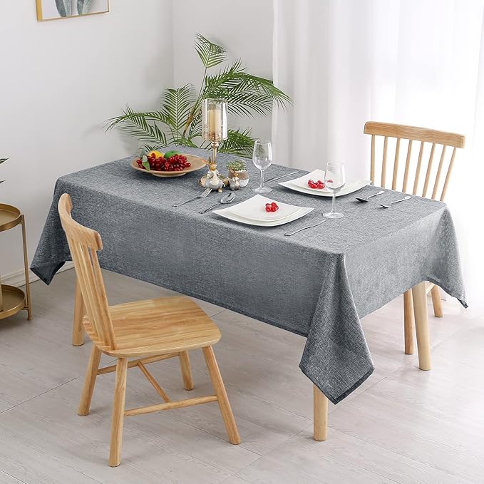 Hiasan Faux Linen Rectangle Tablecloth - Wrinkle and Stain Resistant Washable Table Cloth for Kitchen Dining Room Holiday Table Cover for Party Dinner, Grey, 54 x 80 Inch