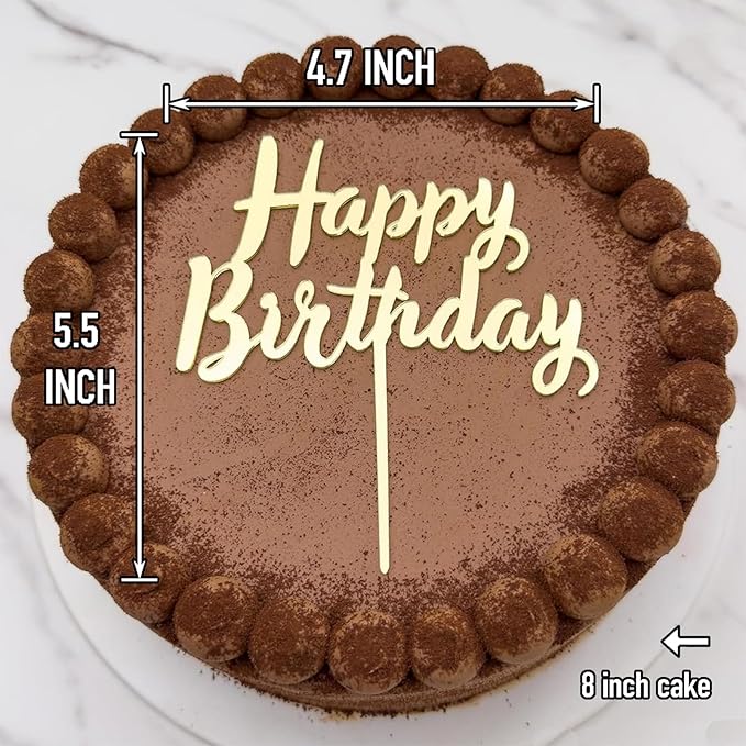 6-Pack Acrylic Birthday Cake Toppers, Minimalist Gold Happy Birthday Sign for Cake Decorations