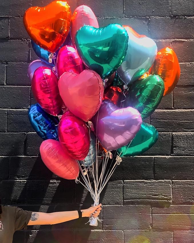 10pcs Fluorescent Pink Heart Balloons - 18 Inch Hot Pink Heart Shapes for Baby Shower, Wedding, Valentine's Day Decorations