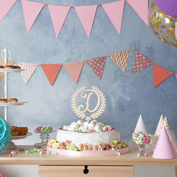LINGTEER Personalized Inital Letter D Wooden Cake Topper Perfect for Birthday Rustic Wedding Anniversary Party Keepsake Decoration