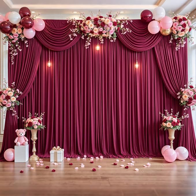 20ft x 12ft Burgundy Backdrop Curtains Wrinkle Free Backdrop Curtain for Wedding Parties Maroon Fabric Backdrops Drapes Back Drop Cloth Bridal Shower Stage Curtains Wedding Decorations for Reception