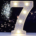 Pooqla Marquee Light up Numbers, Lighted Numbers for 7th Birthday Decorations, Night Light Battery Powered for Silver Party Decorations, Gift for Boys Girls Christmas Wedding Home Room Decoration