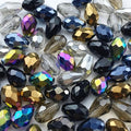 110pcs 6x8mm Teardrop Crystal Glass Beads Vertical Hole Faceted Loose Spacer Beads for DIY Craft Jewelry Making Necklace Bracelet Earring Wind Chimes(Black Series)