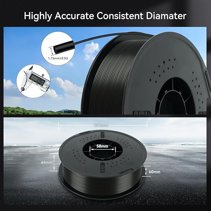 Kingroon 4KG Black PLA Filament 1.75mm 3D Printer Filament Pla Filament Dimensional Accuracy +/- 0.02mm, Fit Most FDM Printer, 1KG X 4 Spools