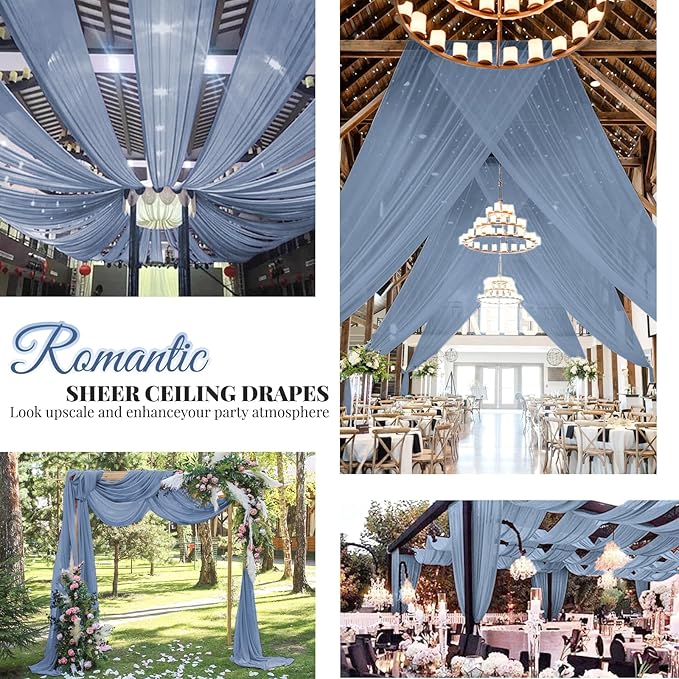 fani 6 Panels Dusty Blue Wedding Ceiling Drapes 5ftx30ft Ceiling Drapes Chiffon Fabric Arch Draping Sheer Curtains Soft Drapery Draping Wedding Ceiling Decorations for Party Ceremony Stage Swag