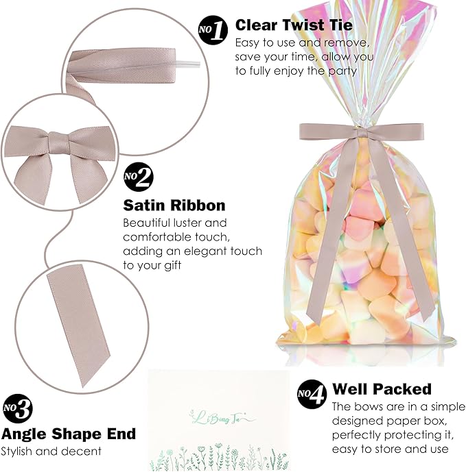 50 PCs Dusty Rose Bow 5 Inch Long Tail Bows for Gift Wrapping, Easter Bow Party Decorations, Twist Tie Bows, Satin Bows for Crafts, Premade Bows for Presents, Treat Bags, Bottles, Cakes