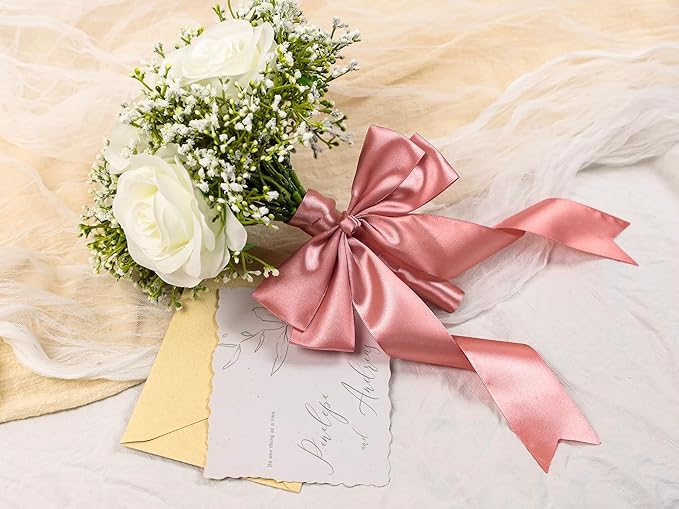Rose Gold Satin Ribbon 1-1/2 inch X Continuous 50 Yards, Single Face Polyester Ribbon Perfect for Gift Wrapping, Flower Bouquet, Wedding Decor, Crafts, Bow Making, Sewing and More